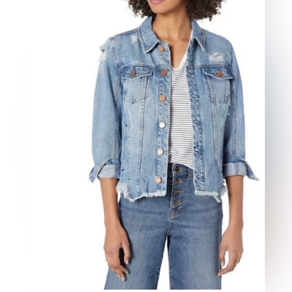 Blank NYC Raw Hem Distressed Denim Jean Jacket, Size Small EUC